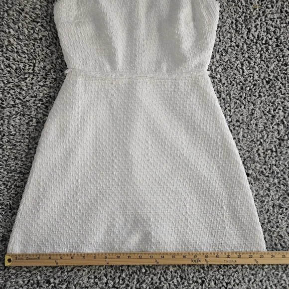 CeCe White Mini Dress Sz 6 M Tweed Sleeveless Black Bow Neck Tie Graduation - Picture 13 of 13